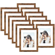 Picrit 27.9x35.6cm(11x14인치) 사진 액자 12개 세트 매트가 있는 디스플레이 20.3x25.4cm(8x10인치) 또는 매트 미포함 벽 장착 또는 테이블 탑, 8.5x11, 브라운
