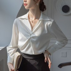 춘게엘 (S~XL) 레귤러 핏 오픈칼라 새틴블라우스 nsm008