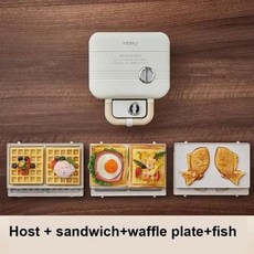 샌드위치 와플 메이커 와플기계 샌드위치팬 크로플 토스트 파니니 전기 다기능 아침 식사 타이밍 빵 더블 플레이트 팬케이크 220V, 1개