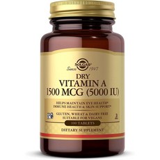 Solgar Dry Vitamin A 솔가 드라이 비타민 A 1500mcg 5000 IU 100 ct 1팩, 100정, 1개