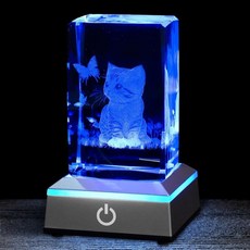 Eicxjui 고양이 크리스탈 멀티컬러 LED 베이스 유리 레이저 각인 피규어가 포함된 3D 나이트 라이트 여자 애호가를 위한 생일 크리스마스 룸 장식 선물 Q1700112, Cat, 1개