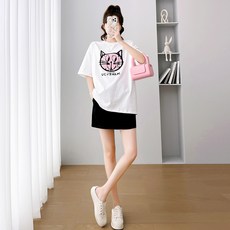 빛나는 판다 캐릭터 티셔츠 루즈핏 세트 여름 투피스 임산부