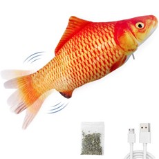 고양이 전기 물고기 및 시뮬레이션 개박하 애완 동물 휴대용 스윙 대화형 춤 플러시, 02 red carp, 1개