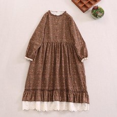 경제적인 써스데이아일랜드원피스 할인 정보 리스트 8 4 차쿠 여성 봄 가을 문예 플라워 긴팔 원피스 루즈핏 레이스 롱 원피스 HX
