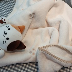 무형광 극세사 블랭킷 애착이불 양털담요 자수블랭킷 밍크 아기담요, 5. 화이트베이지 체리