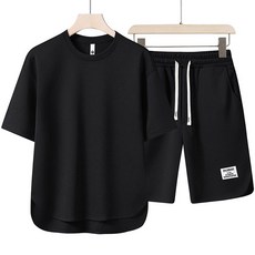 POMTOR 반팔티셔츠 남성 캐주얼 남성 여름 프리미엄 라운드넥 투피스 세트