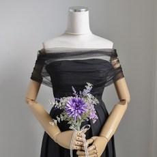 엘블랑꼬 셀프웨딩 블랙 볼레로 탑 드레스 쉬폰 시스루 오프숄더 숄 망토