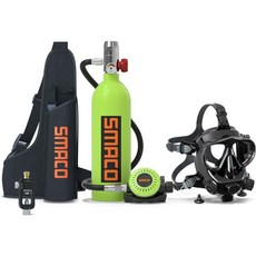 SMACO S400 미니 스쿠버 탱크 1L 용량 지원 1520분 수중 호흡33피트 이하 탈부착 수중수중 촬영용 다이빙 마스크 패키지, B-Green