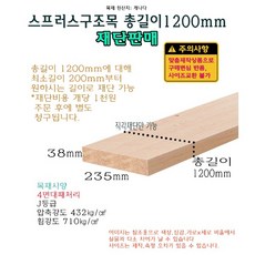 스프러스 구조목 총길이 1200mm 235x38mm 원하는 길이 재단 구조재 각재 1.2m 절단 맞춤 주문 제작