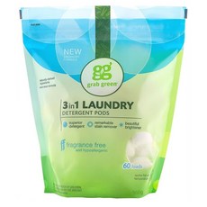 (번들) 그랩그린 3in1 세탁캡슐 무향 60회분 2팩 Grab Green Laundry Detergent Pods