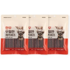  푸치마켓 우월한 져키 2종, 3개, 200g, 소고기2+연어1 