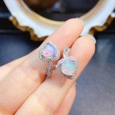 FS 여성용 천연 오팔 반지 S925 스털링 실버 파인 참 웨딩 쥬얼리 인증서 MeiBaPJ 7mm