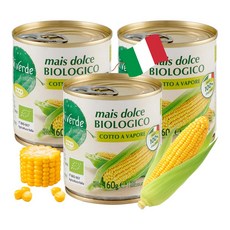 COOP 비비베르데 이탈리아 유기농 스위트콘(옥수수콘) 160g 3캔 무설탕 무첨가물 Non GMO, 3개