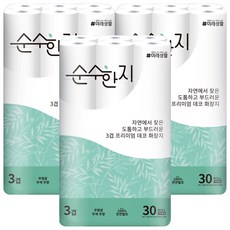 미래생활 순수한지 3겹 천연펄프 롤화장지 X 3팩(90롤), 3개, 30개입