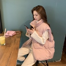 DAPANDA 가을겨울신상 작은키와이드중장핑크조끼여성워머슬림패팅