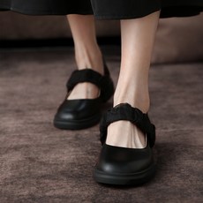 굽이 낮은 마리진 신발 년 가을 학원 선녀풍 송편 두꺼운 밑창 얕은 단화녀