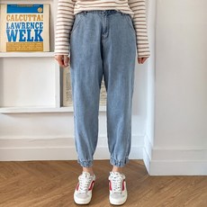 바잉몰 빅사이즈~2XL 남여공용 후기인증 데님 조거팬츠 밴딩 배기바지 청바지