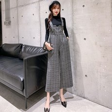 여성 봄가을 모직 점프수트 멜빵 와이드 팬츠01