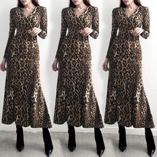 유에스 원피스 호피원피스 가을 2020 새로운 가을 표범 무늬 드레스가 더 얇고 키가 보입니다.