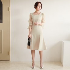 DRM153 페미닌 오간자 슬리브 플레어 원피스