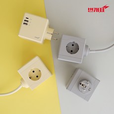 번개표 큐브 디자인 멀티탭 4000W 고용량 USB C타입 멀티 콘센트 2M 여행 캠핑 가정용, 콘센트형 그레이, 1개
