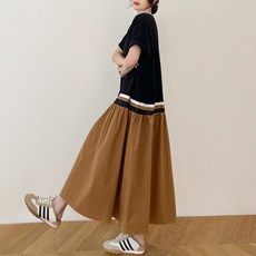 [세인트이브] O6435 빅사이즈 오버핏 배색 롱원피스