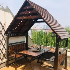 조립식 이동식 소형 정원 별장 농막 창고 목조 펜션 방부목 정자 차양봉 가든 야외 철공예, 01 겹나무 꼭대기 나무집 정자