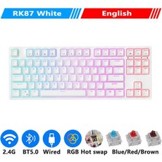 RK Royal Kludge RK87 한국어 24G 무선 블루투스 기계식 키보드 87 키 RGB 백라이트 핫스왑 가능한 게임용 키보드 유형 작가, 없음, 없음, 1) English White  RK Blue Swit - rbke963(화이트)