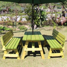 착한테이블 전문목수 일체형 야외용 탁자 세트 야외평상 파라솔 야외테이블, 6~8인 등받이 연녹색