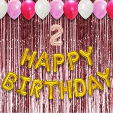 오픈더파티 두돌생일상 생일 파티 풍선 패키지, 02.해피벌스데이-골드, 01.파티커튼-로즈골드(1+1), 01.핑크세트