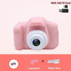 어린이 키즈 카메라 교육 완구 아기 선물 미니 디지털 카메라 1080P 프로젝션 비디오 카메라 2 인치 디스플레이 화면, 1개, Pink 16G