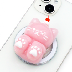 푸딩캣 고양이 그립 스마트톡, 기본 투명 거치대, 1개, 딸기(분홍)