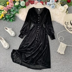 여성 벨벳 플레어 롱 미니 섹시 원피스