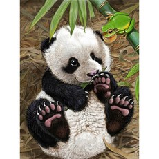 FIYO 보석 십자수 30x40cm DIY사각/원형 "동물 풍경" KA, 1set, l-No.06판다 와 개구리(Square)