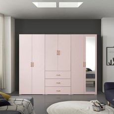케이컴퍼니 이음2400장롱세트DCM(옷장+3서랍옷장+거울이불장) 장롱세트, 핑크
