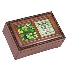 Shamrock Luck Happiness Woodgrain Rope Trim Petite Music Box Plays Irish Lullaby, 본상품