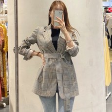 [플라스틱아일랜드] 슬림핏 벨티드 체크자켓 - PK3WJ96BES-S