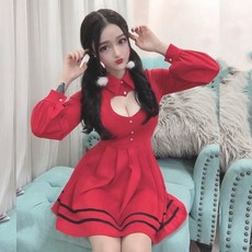 남자친구 섹시 크리스마스 레드 원피스 스쿨룩