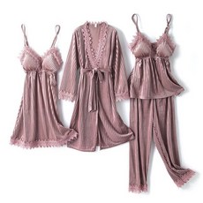 네글리제 겨울 잠옷 여성 세트 벨벳 목욕 가운 섹시 슬립 홈웨어 란제리 가을 봄