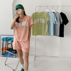 코르제이 여성 여름 뉴욕 비치 반팔 반바지 상하의 세트