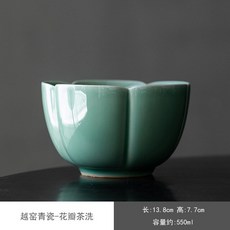 도자기티팟 숙우 차 소리잔 전통550ml 왕위 가마 청자 차 세척 그릇 수제 꽃 예술 대형 세라믹 세차 가정용, 01 13.8x7.7cm 550ml, 1개
