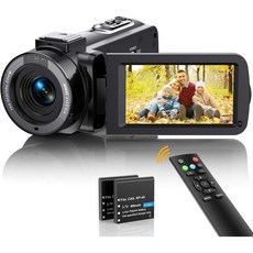 Ahlirmoy 유튜브 IR 나이트 비전용 비디오 카메라 캠코더 FHD 1080p 36MP 브이로그 30FPS 디지털 3.0인치 270 회전 IPS 화면 카메라16배 줌 리모컨, Black