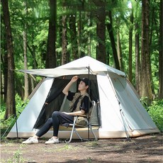 Zebeer 원터치 텐트 3-4인용 캠핑 텐트 팝업텐트 리빙쉘 거실형 텐트, 240*240*155cm, 가정용, 아이보리 A