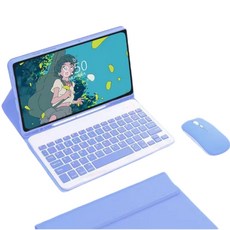 적용 갤럭시 탭 S7 FE 아이패드 프로 12.9 블루투스 한국어 키보드 케이스 +마우스, 퍼플, 갤럭시 탭 S7 FE 12.4 T730