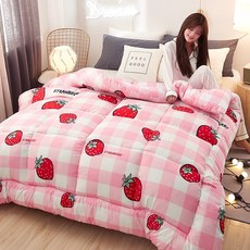 솜이불 10근이불 이불솜 두꺼운 보온 싱글 학생기숙사 더블 에어컨 봄가을 사계절 통용 전체면이불, C10-딸기 체크