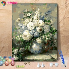 벽에사진걸기 아이러브페인팅 모네 풍경화 DIY 명화그리기 그림그리기 색칠 유화그리기세트 피포, 단일 + 세트 + I.50x65 화이트 테두리