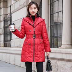 하프기장 화이트 오리털패딩점퍼 여성 스타일리쉬 슬림 허리벨트 타입 중년 청년 겨울폼