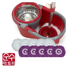 순수팩토리 샤크3 빨강통돌이 회전 스핀청소기(걸레2개/10개 구성 택1), 걸레10개구성