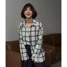 긴팔블라우스 여성용 오버사이즈 체크무늬 셔츠 빈티지 긴팔 루즈핏 라펠 포켓 스타일 블라우스 가을 겨울 패션