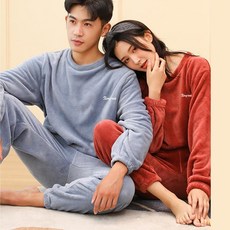 1+1 커플 잠옷 남여공용 홈웨어 세트 가을 겨울 보온 극세사 기모 수면잠옷 세트